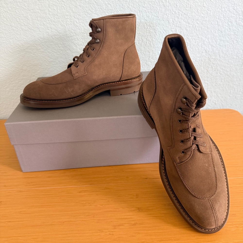 Aquatalia Raymond Suede Boots Mens 7 Mushroom Brown Weatherproof Lace Up Italy